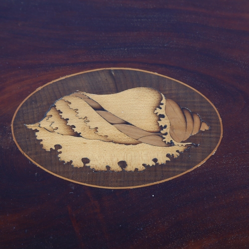 251 - A Georgian mahogany tray with inlay boxwood conch shell motif and brass handles, length 69cm