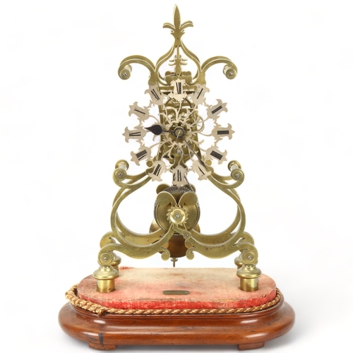 252 - Victorian brass skeleton clock by John Lamb of Leighton, 8-day chain-driven fusee movement, on wood ... 