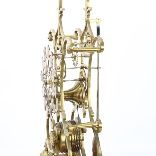 252 - Victorian brass skeleton clock by John Lamb of Leighton, 8-day chain-driven fusee movement, on wood ... 