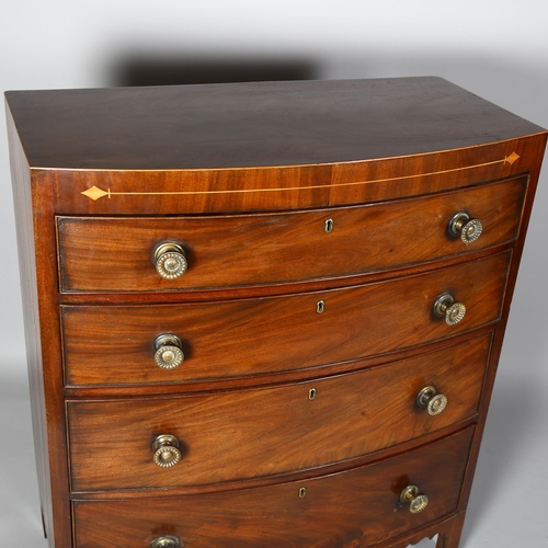 253 - Regency mahogany bow-front chest of 4 long graduated drawers, with brass handles, width 93.5cm, dept... 