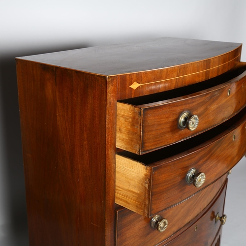 253 - Regency mahogany bow-front chest of 4 long graduated drawers, with brass handles, width 93.5cm, dept... 