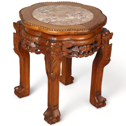 259 - A Chinese marble top padouk jardiniere stand, height 46cm