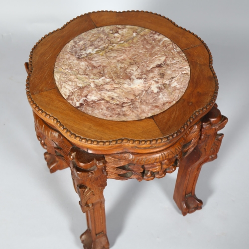 259 - A Chinese marble top padouk jardiniere stand, height 46cm