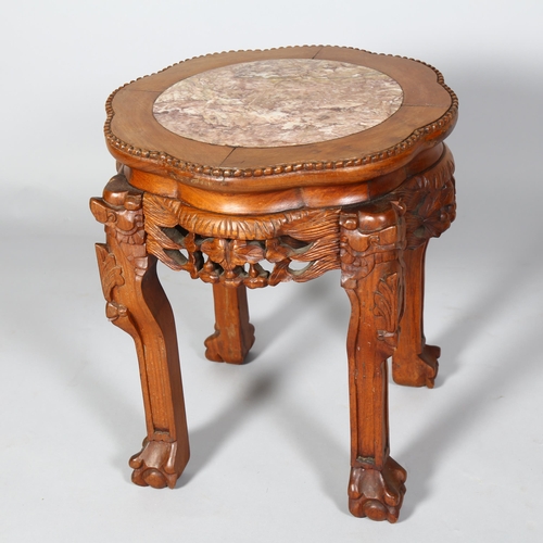 259 - A Chinese marble top padouk jardiniere stand, height 46cm