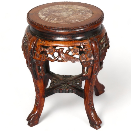 260 - A Chinese marble top padouk jardiniere stand, height 45cm