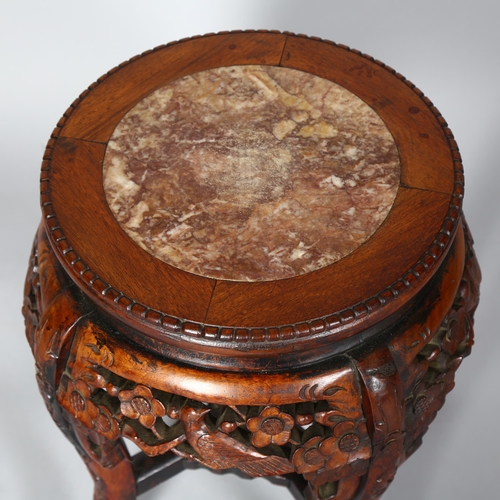 260 - A Chinese marble top padouk jardiniere stand, height 45cm