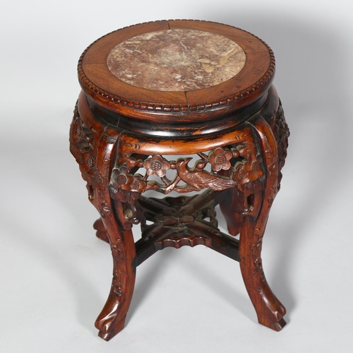 260 - A Chinese marble top padouk jardiniere stand, height 45cm