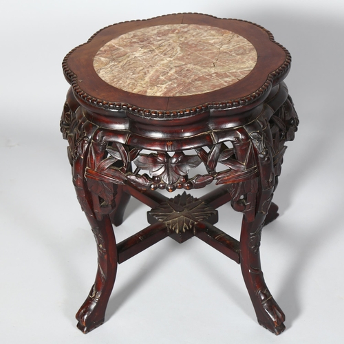 261 - A Chinese marble top padouk jardiniere stand, height 47cm