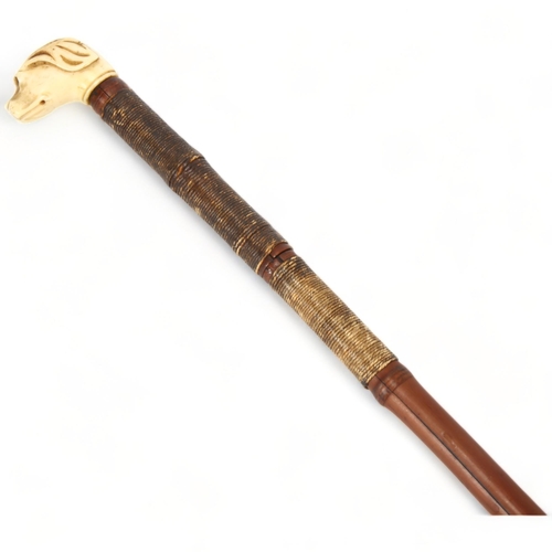 264 - 19th century swordstick with carved ivory dog's head handle, length 89cm. Ivory exemption certificat... 