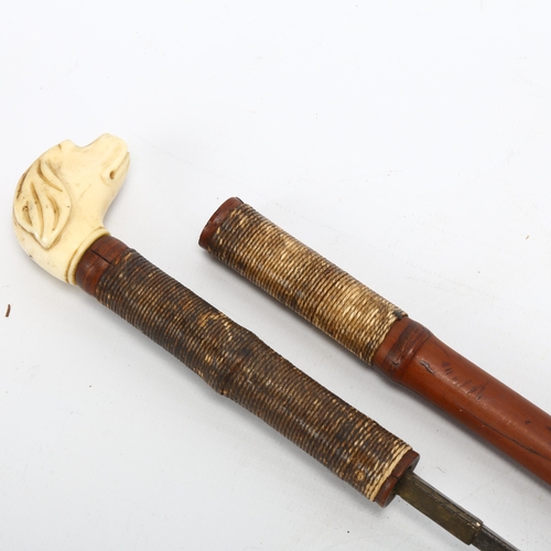 264 - 19th century swordstick with carved ivory dog's head handle, length 89cm. Ivory exemption certificat... 