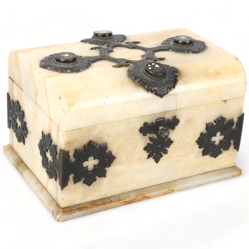 267 - A fine quality 19th century marble/onyx games compendium, with applied engraved brass strapwork moun... 