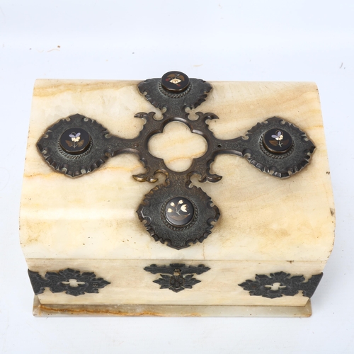 267 - A fine quality 19th century marble/onyx games compendium, with applied engraved brass strapwork moun... 