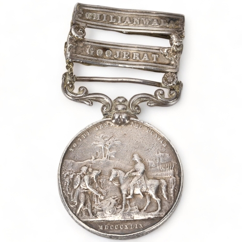 271 - Punjab medal 1848-49, with 2 clasps, Chilianwala, Goojerat, indistinct scrip to edge, a/f