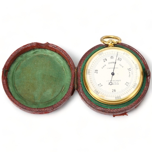 286 - A gilt metal pocket barometer by J.C. McKechnie, 5 Castle Street, Edinburgh, in original leather out... 