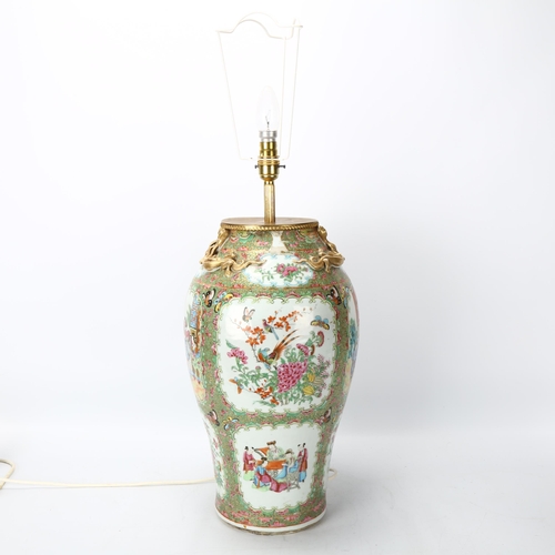 39 - A 19th century Chinese famille rose baluster vase with later conversion for use as lamp, height of v... 