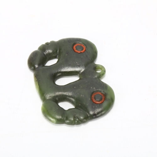 69 - A Maori, New Zealand pounamu stone carved pendant, in Pekapeka (native bat) form, length 7cm