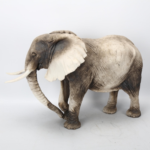 74 - Nick Mackman, raku ceramic Elephant sculpture,  2013, height 34cm, length including tusks 50cm