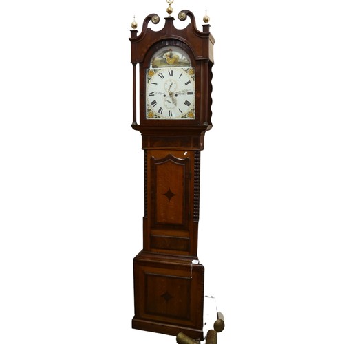 169 - Early 19th century oak and mahogany 8-day longcase clock, with painted dial by A Allgood of Ledbury,... 