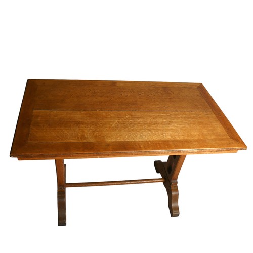 246 - A Victorian light oak Arts and Crafts tressle table, height 73cm, top 110 x 60cm