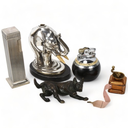 180 - Ronson Art Deco electroplate elephant table lighter, height 10.5cm, a Lord Deluxe table lighter, 11.... 