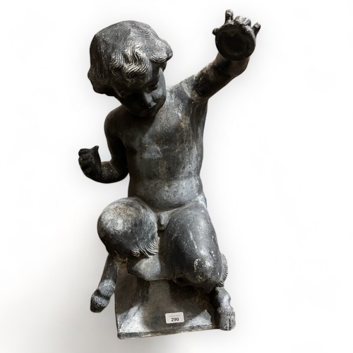 290 - A 19th century cast lead garden figure, in the form of a child Satyr or Faun, height 38cm