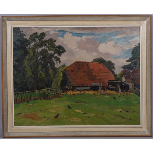 516 - William Warden RBA (1908 - 1982), farmyard scene, oil on board, signed and dated 1960, 70cm x 90cm, ... 