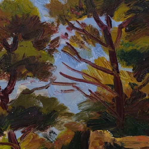 525 - William Warden RBA (1908 - 1982), garden scene, oil on board, 25cm x 20cm, framed, provenance: direc... 