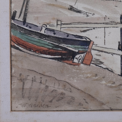 532 - William Warden RBA (1908 - 1982), boats at The Salts Rye, watercolour, signed, 20cm x 30cm, framed, ... 