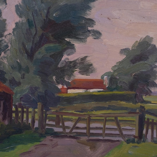 541 - William Warden RBA (1908 - 1982), the old gate, oil on board, artist's label verso, 25cm x 32cm, fra... 