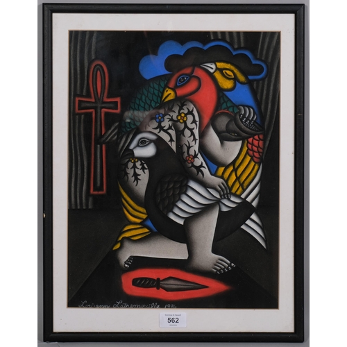 562 - Lori-Ann Latremouille, surrealist composition, Eternal Hunter, signed and dated 1996, Exhibition pap... 