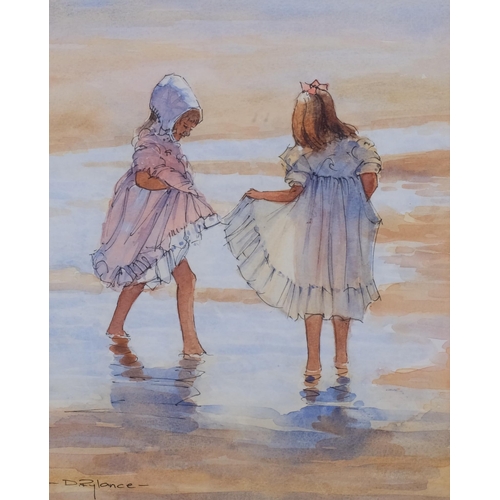 565 - David Rylance (born 1941), 2 girls at the shore, watercolour, signed, 27cm x 23cm, framed