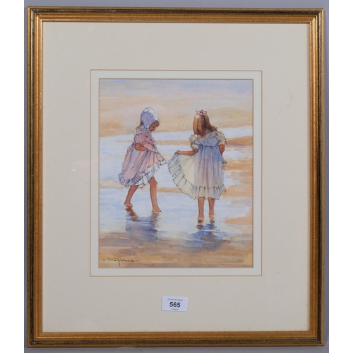 565 - David Rylance (born 1941), 2 girls at the shore, watercolour, signed, 27cm x 23cm, framed