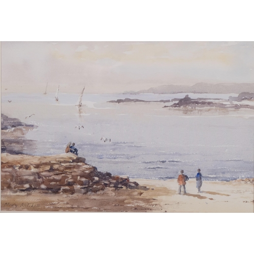 566 - Mary Mitchell, 2 shore scenes, watercolour, signed, 24cm x 35cm, framed (2)