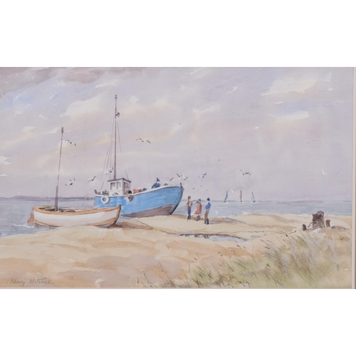 566 - Mary Mitchell, 2 shore scenes, watercolour, signed, 24cm x 35cm, framed (2)