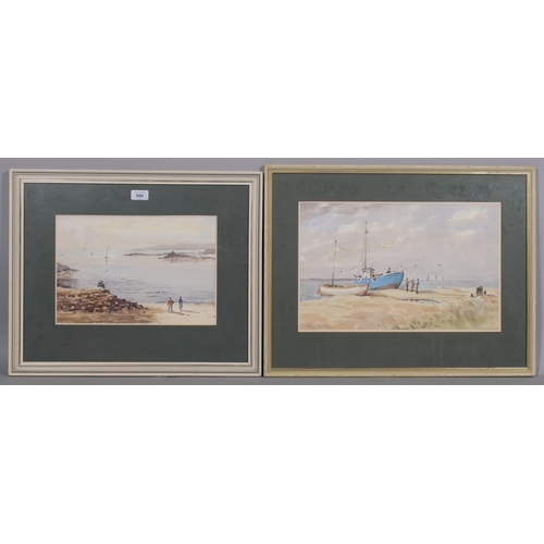 566 - Mary Mitchell, 2 shore scenes, watercolour, signed, 24cm x 35cm, framed (2)