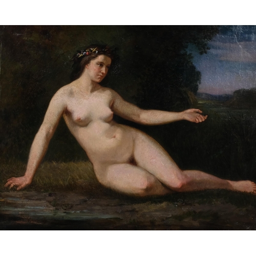 572 - 19th century oil on canvas, Classical female nude, unsigned, 64cm x 80cm, framed