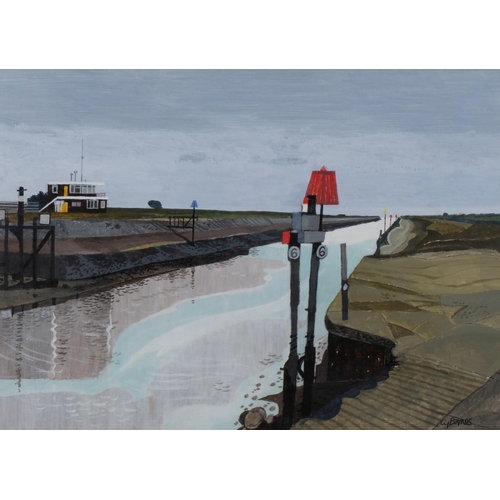 574 - Cyril Barnes, the Harbour Master's office and channel Rye, watercolour, signed, 41cm x 58cm, framed