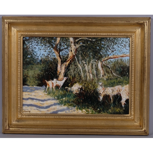 580 - Edward Dawson, goats grazing Portugal, oil on canvas, signed, 24cm x 33cm, framed