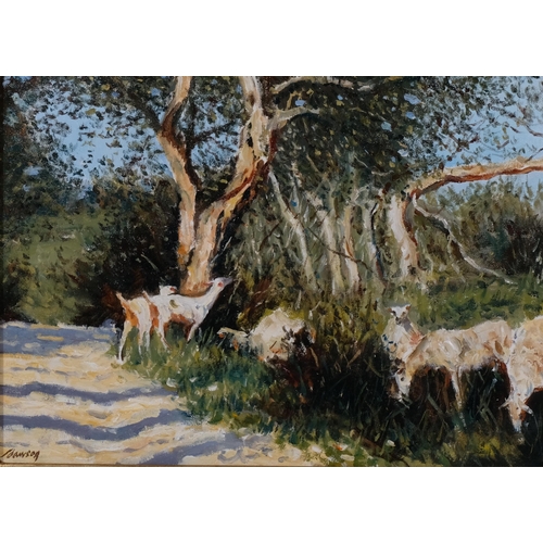 580 - Edward Dawson, goats grazing Portugal, oil on canvas, signed, 24cm x 33cm, framed