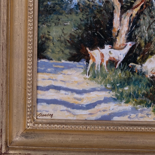 580 - Edward Dawson, goats grazing Portugal, oil on canvas, signed, 24cm x 33cm, framed