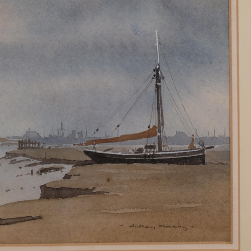 581 - Anthony Flemming, estuary scene, watercolour, signed, 22cm x 31cm, framed