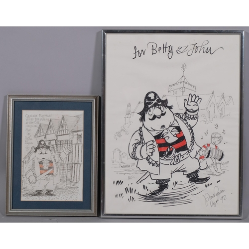 582 - John Ryan (1921 - 2009), Captain Pugwash, 2 original pen and ink cartoons, signed and dated 1992 and... 