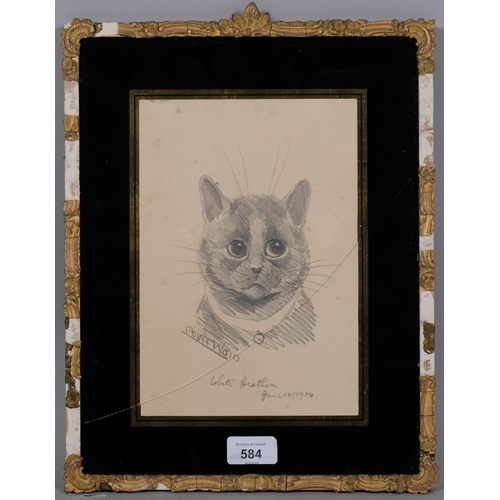 584 - Louis Wain (1860 - 1939), white heather June 10 1904, pencil drawing, signed, 24cm x 16cm, framed