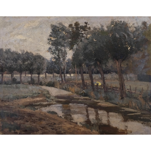 586 - C Venner?, a rural stream, oil on board, circa 1900, indistinctly signed, 50cm x 63cm, framed