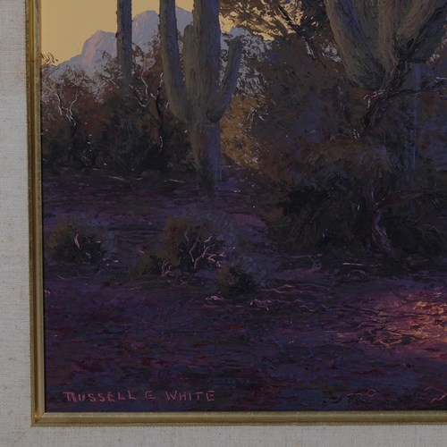 587 - Russell White, desert scene New Mexico, oil on board, signed, 50cm x 75cm, framed