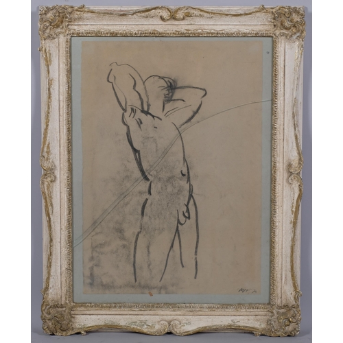 589 - Charcoal nude life study, signed with indistinct monogram, image 61cm x 41cm, framed