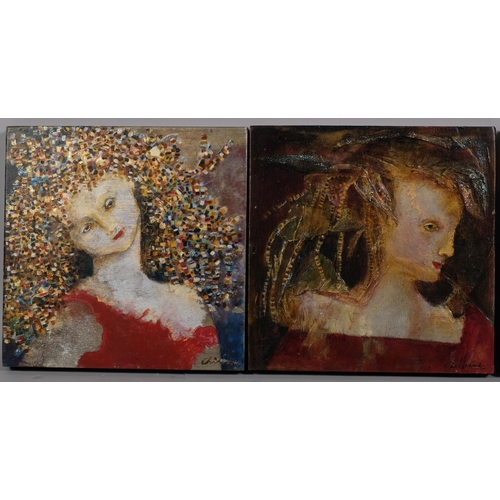 598 - Lucie Chichoine (born 1957), 4 female portraits, metallic acrylics on panel, signed and dated 2007 v... 