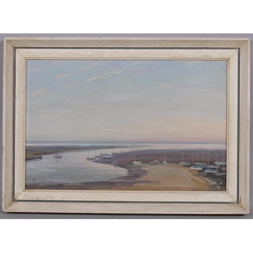 599 - Estuary scene, oil on board, indistinctly signed Ernest Cain?, 18cm x 29cm, framed