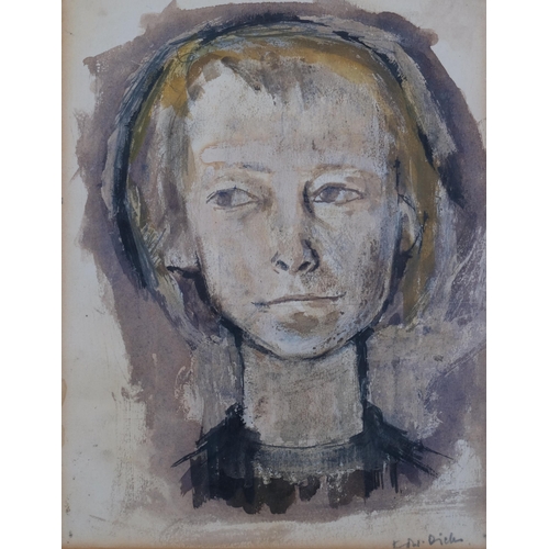 601 - Edward Dicks (1928 - 2012), head portrait of a boy, watercolour, signed, 29cm x 22cm, framed