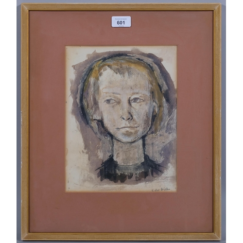 601 - Edward Dicks (1928 - 2012), head portrait of a boy, watercolour, signed, 29cm x 22cm, framed